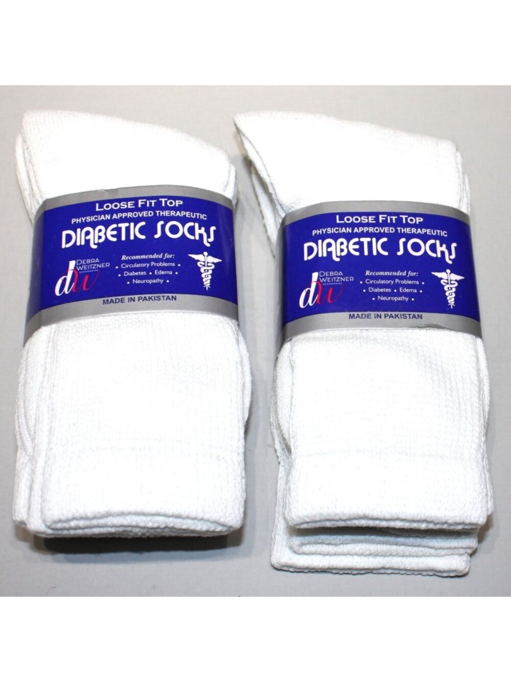 Weitzner Mens White Diabetic Crew Socks Loose Fit Top 6 Pair Medium 4-10